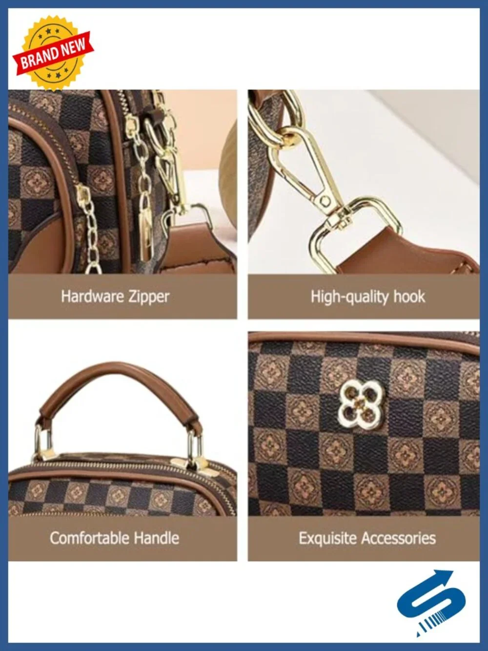 Retro Letter Print PU Leather Crossbody Satchel Handbag with Detachable Strap
